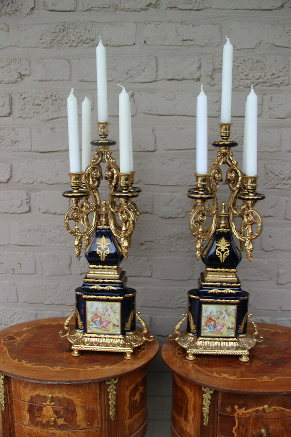 PAIR Large French limoges porcelain candelabras candle holders 5 arms marked