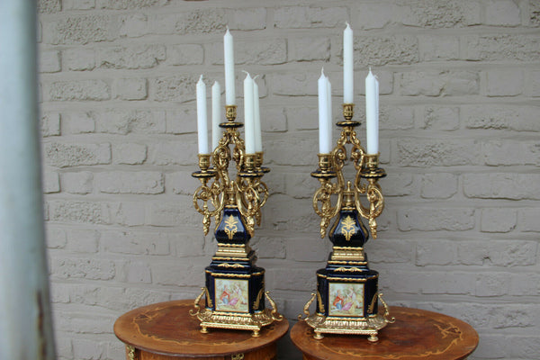 PAIR Large French limoges porcelain candelabras candle holders 5 arms marked