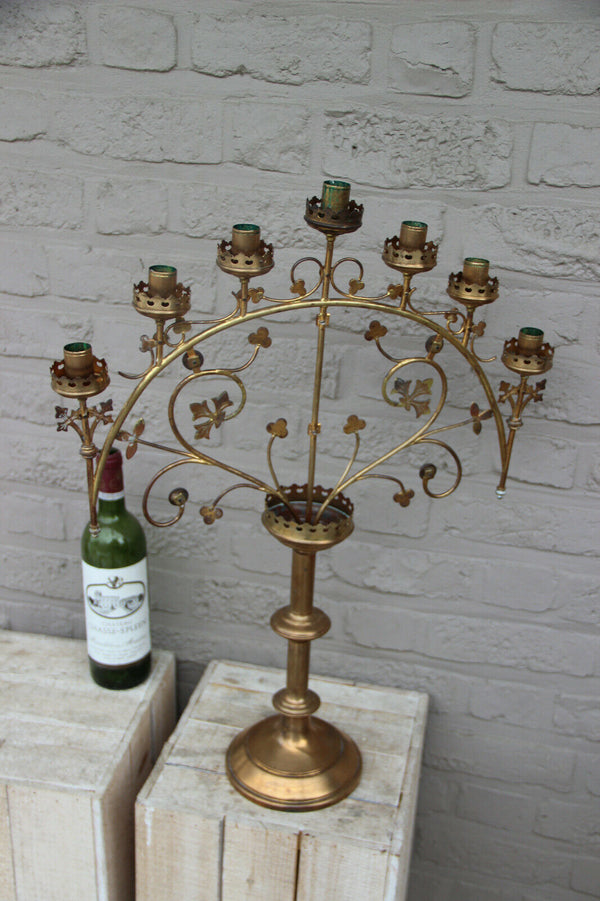 XL French religious church altar brass Candelabra Candle holder glass stones