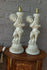 PAIR italian Ceramic 1950 putti cherub table lamps signed