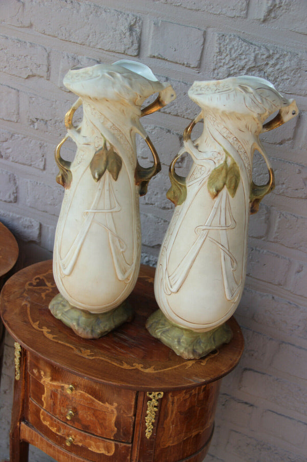 Royal dux marked porcelain faience PAIR Vases Grapes 1950