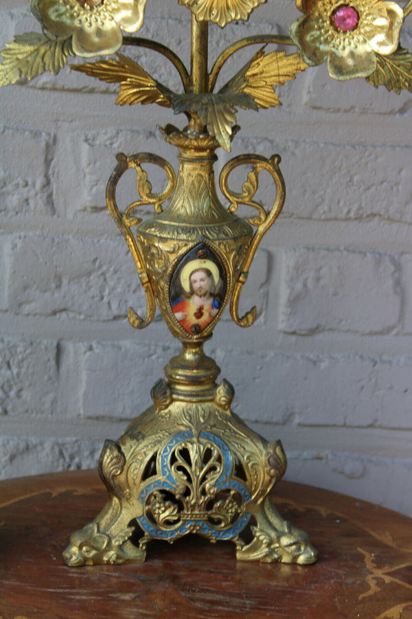 XXL antique church altar candelabra candle holder enamel dragon paws porcelain