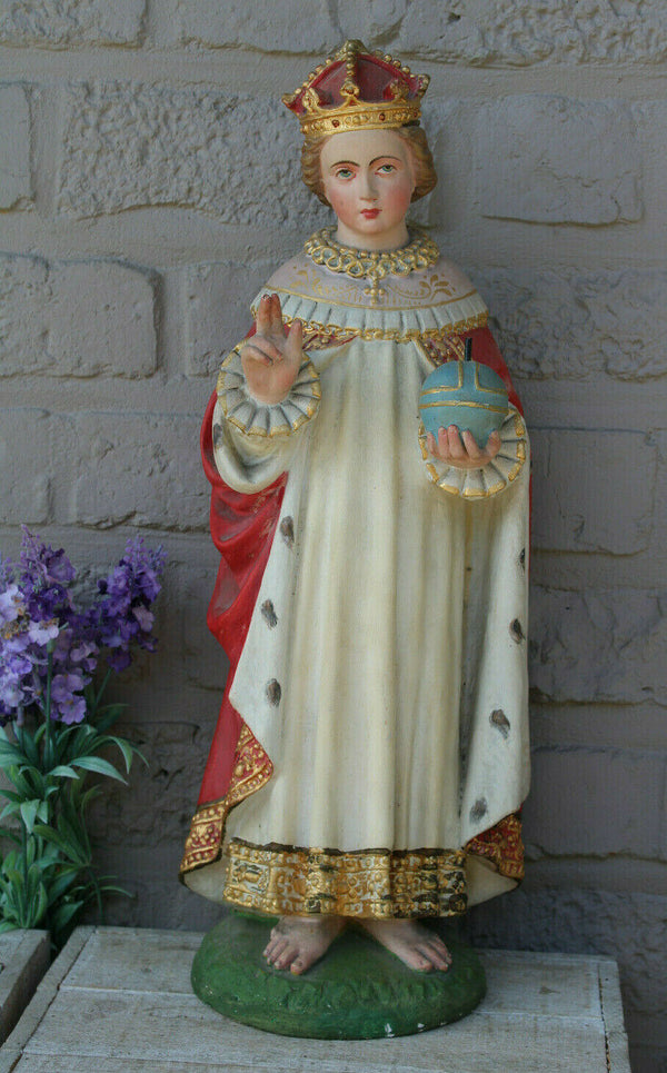 Antique French rare top religious figurine statue Jesus Prague chalkware