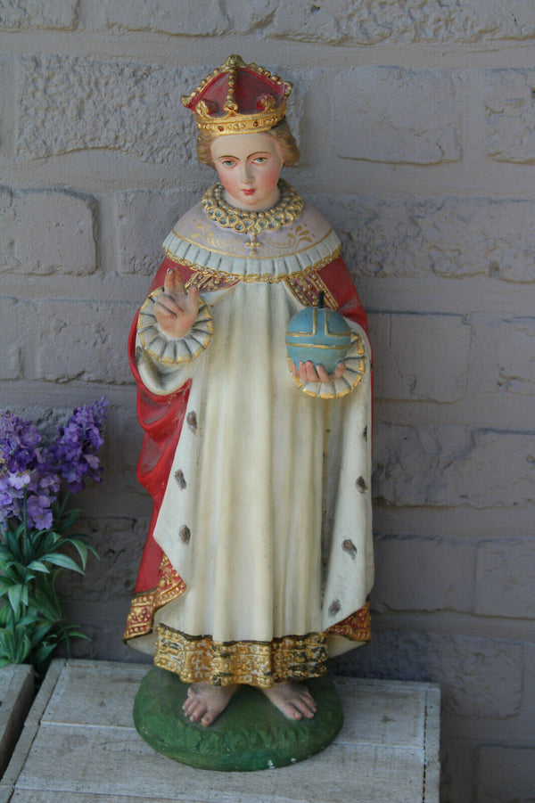 Antique French rare top religious figurine statue Jesus Prague chalkware