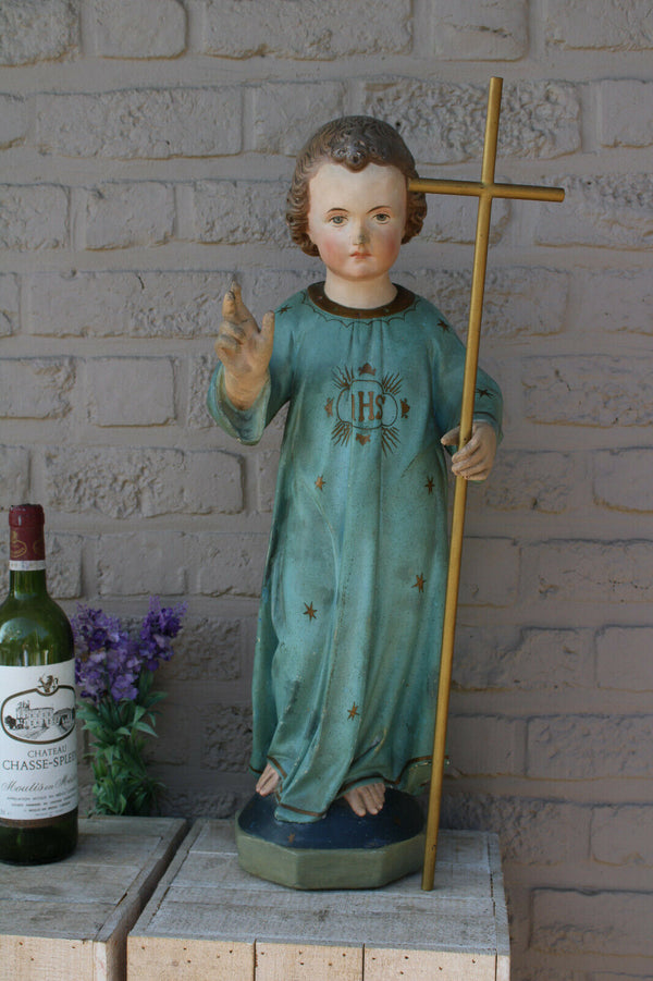 Antique XL French rare top religious figurine statue Child jesus young chalkware