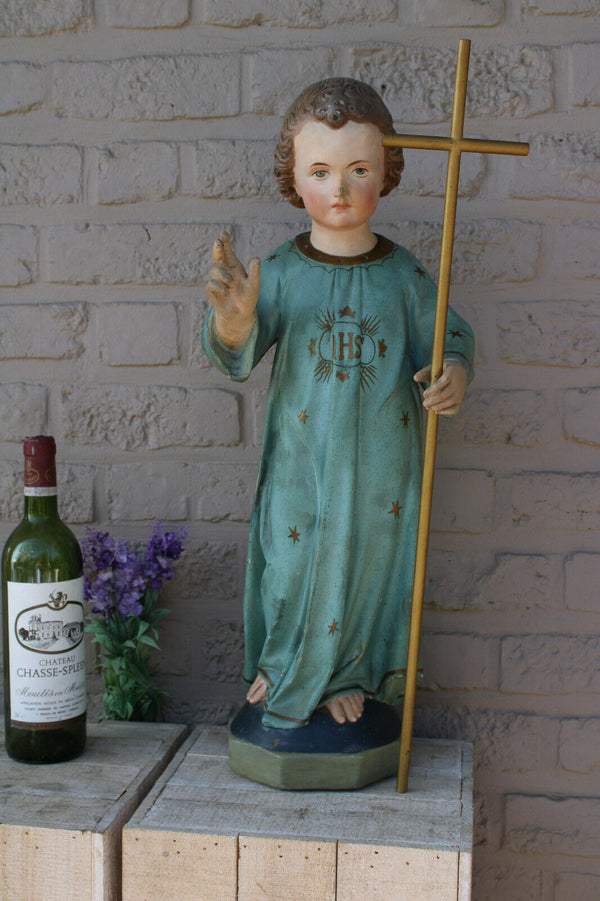 Antique XL French rare top religious figurine statue Child jesus young chalkware