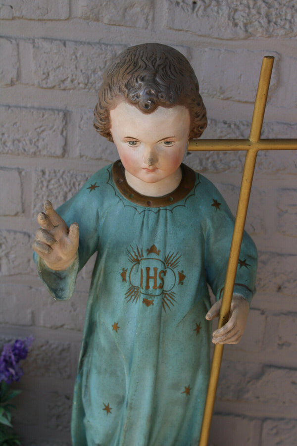 Antique XL French rare top religious figurine statue Child jesus young chalkware