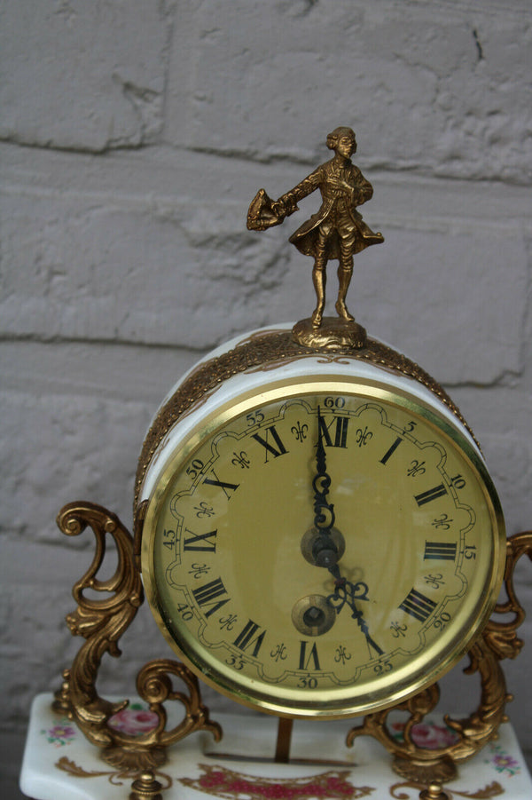 Vintage italian porcelain Clock set vases floral cherub 1960