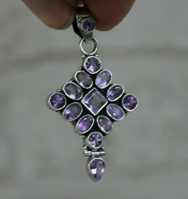 Vintage sterling 925 marked Amethyst purple gemstones crucifix pendant jewelry