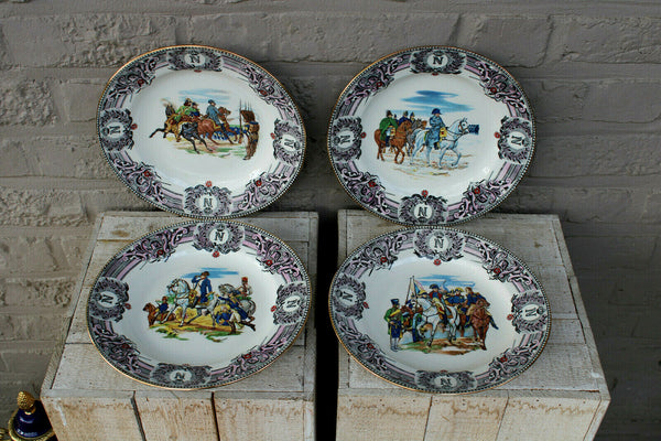 4 Napoleon army soldier battle Scene Porcelain BOCH marked plates