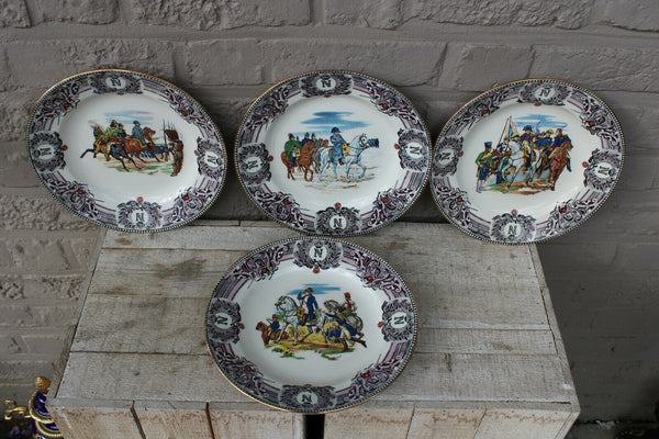 4 Napoleon army soldier battle Scene Porcelain BOCH marked plates