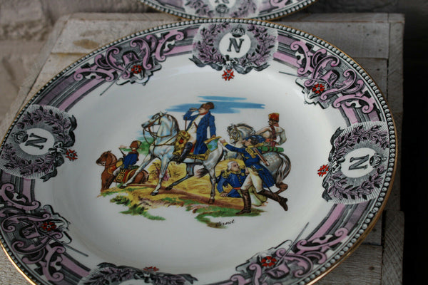 4 Napoleon army soldier battle Scene Porcelain BOCH marked plates