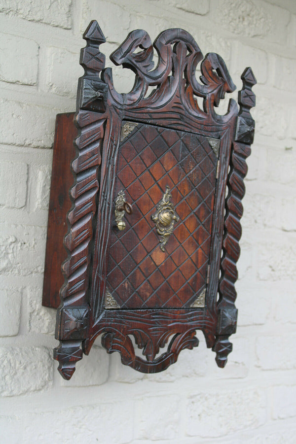 Antique french apothecary wall wood carved cabinet