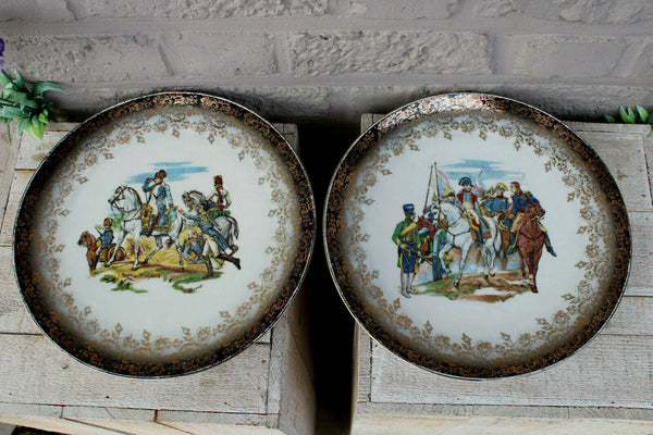 PAIR vintage german napoleon battle porcelain plates signed bavaria schumann