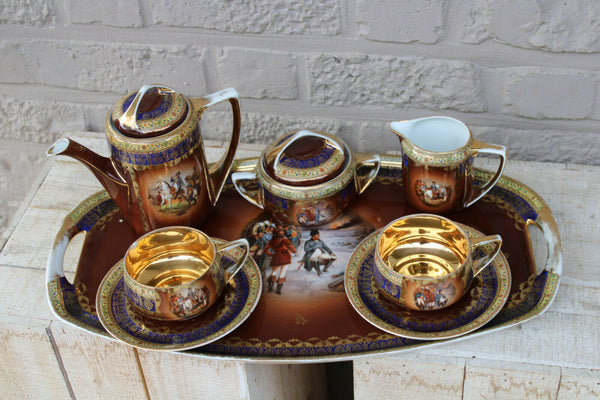 Rare antique bohemia marked porcelain napoleon Tete a tete tea coffee set cups