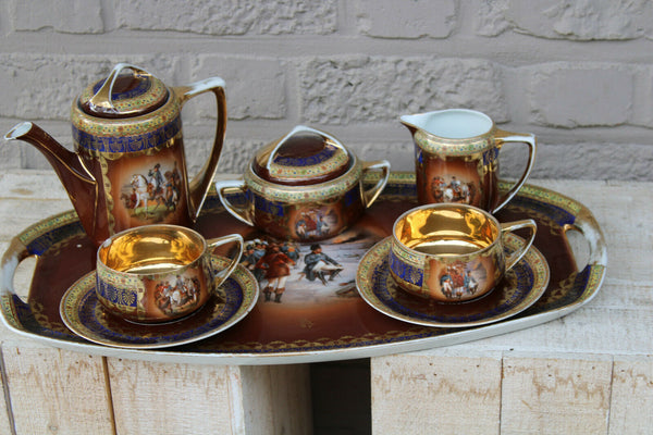 Rare antique bohemia marked porcelain napoleon Tete a tete tea coffee set cups