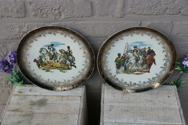 PAIR vintage german napoleon battle porcelain plates signed bavaria schumann