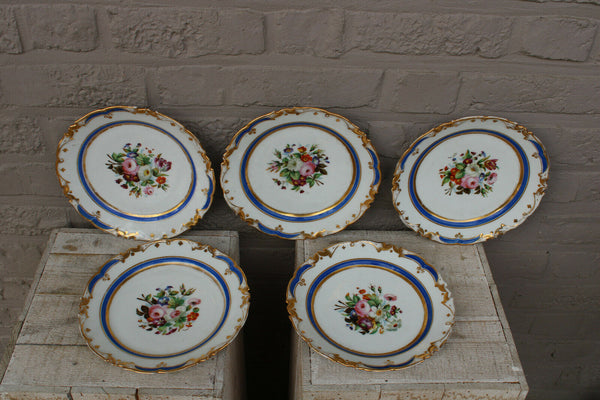 SEt 5 antique vieux paris porcelain floral hand paint plates