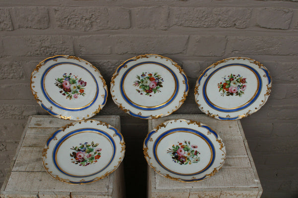 SEt 5 antique vieux paris porcelain floral hand paint plates