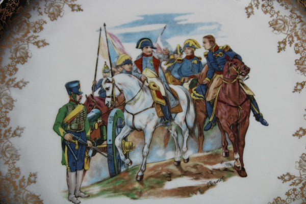 PAIR vintage german napoleon battle porcelain plates signed bavaria schumann