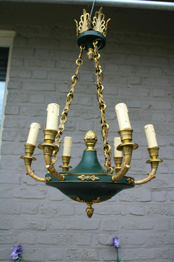 Vintage empire design chandelier lamp brass green tole