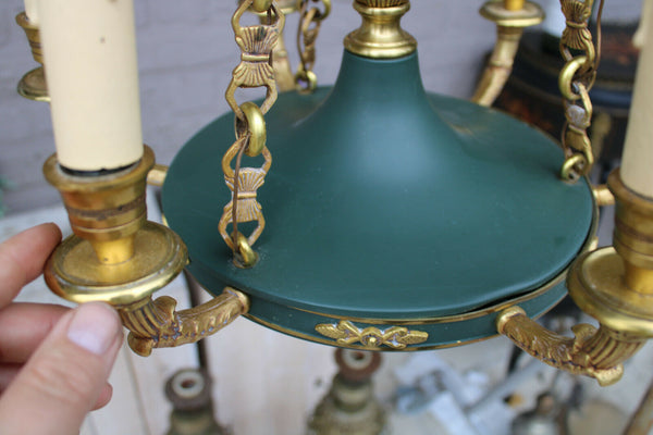 Vintage empire design chandelier lamp brass green tole