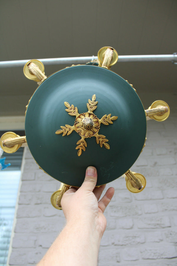 Vintage empire design chandelier lamp brass green tole