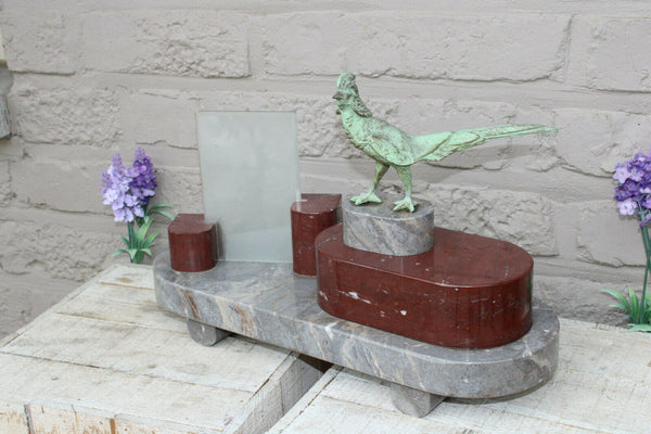 Antique French art deco marble Spelter bronze bird picture frame statue 1930s