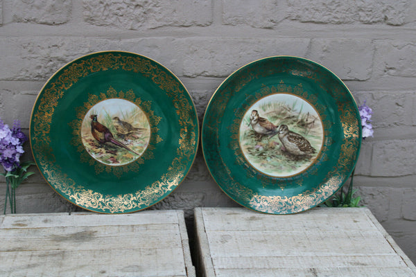 PAIR German bavaria animal partridge bird plates porcelain marked