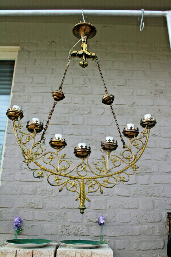 Antique French church candelabra  chandelier lamp religious rare n2