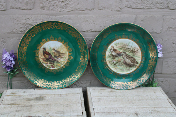 PAIR German bavaria animal partridge bird plates porcelain marked