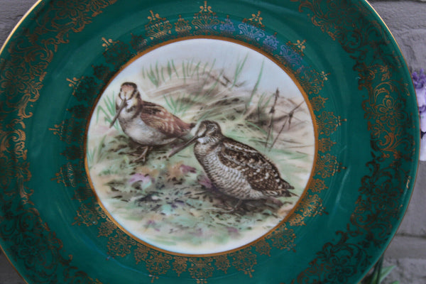 PAIR German bavaria animal partridge bird plates porcelain marked