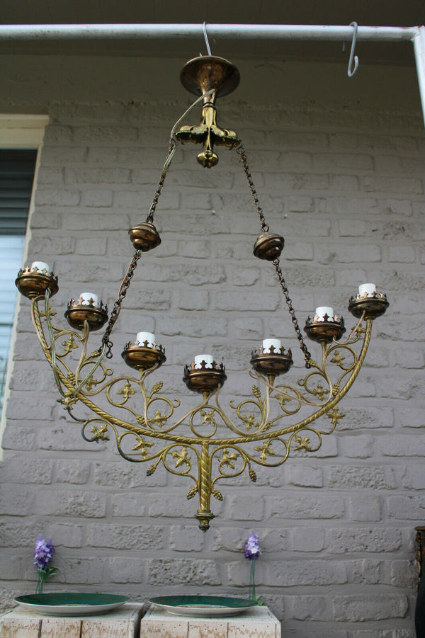 Antique French church candelabra  chandelier lamp religious rare n1