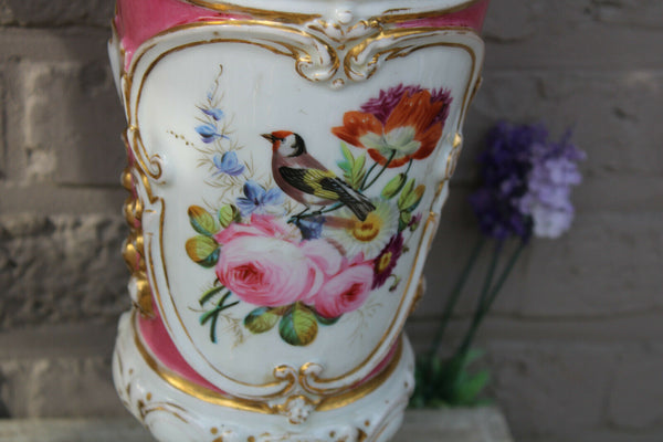 PAIR antique french vieux paris porcelain romantic lamps dog animal birds rare