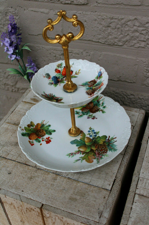 Limoges marked porcelain centerpiece presentation tray servant autumn scene