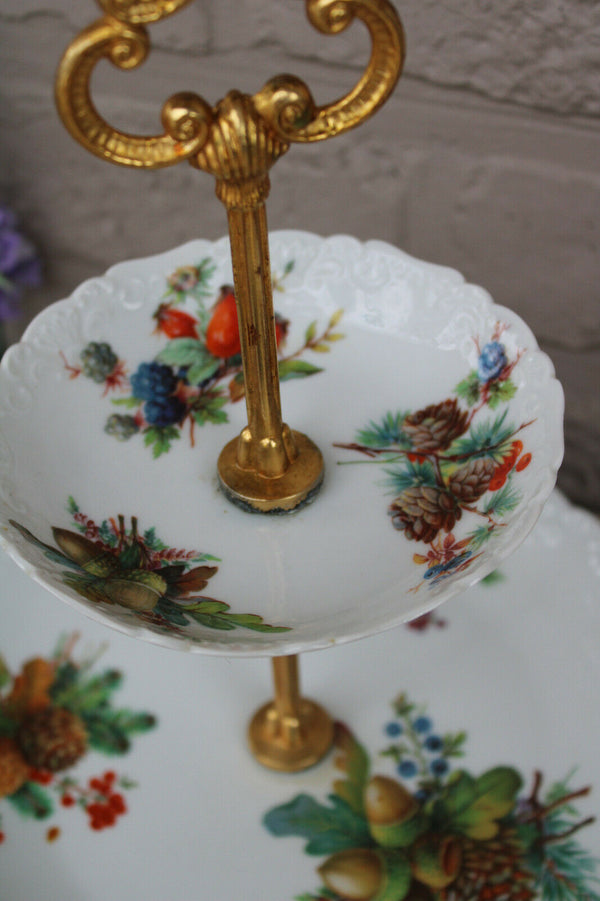 Limoges marked porcelain centerpiece presentation tray servant autumn scene