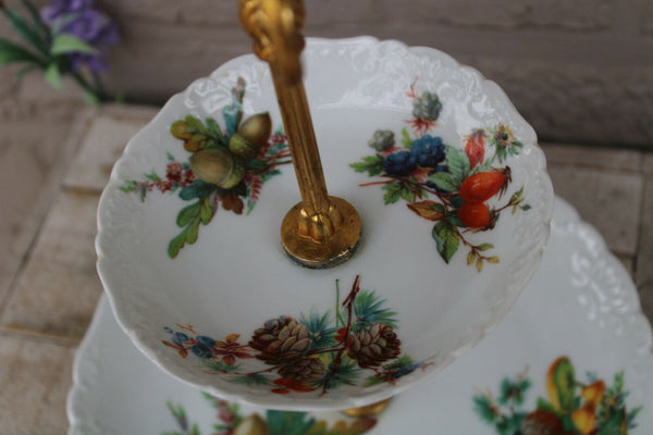 Limoges marked porcelain centerpiece presentation tray servant autumn scene