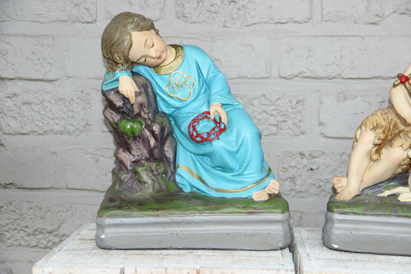 PAIR antique chalkware jesus john baptist Religious statue matching set