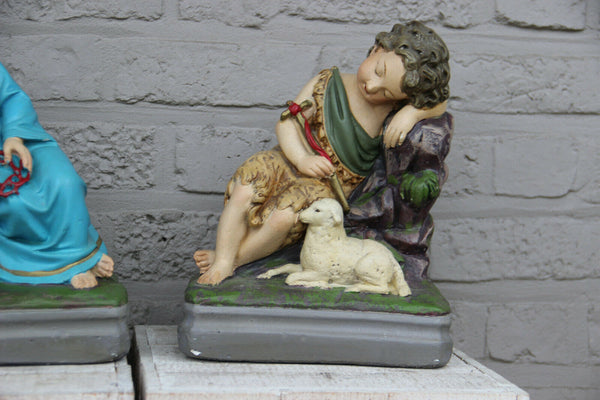 PAIR antique chalkware jesus john baptist Religious statue matching set