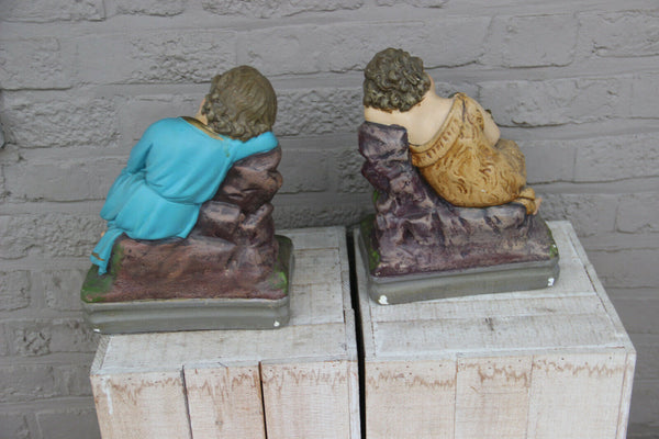 PAIR antique chalkware jesus john baptist Religious statue matching set