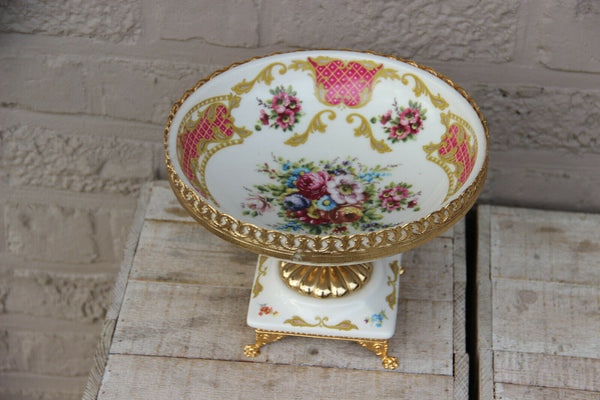 Vintage Floral porcelain Centerpiece bowl lion paws 1960s