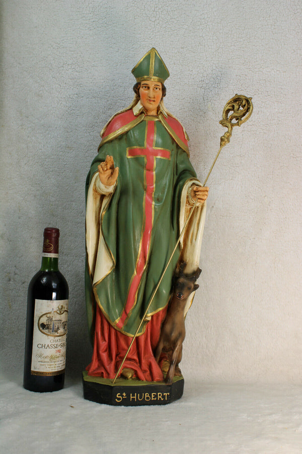 XL rare Antique french religious statue figurine Saint hubert patron hunter