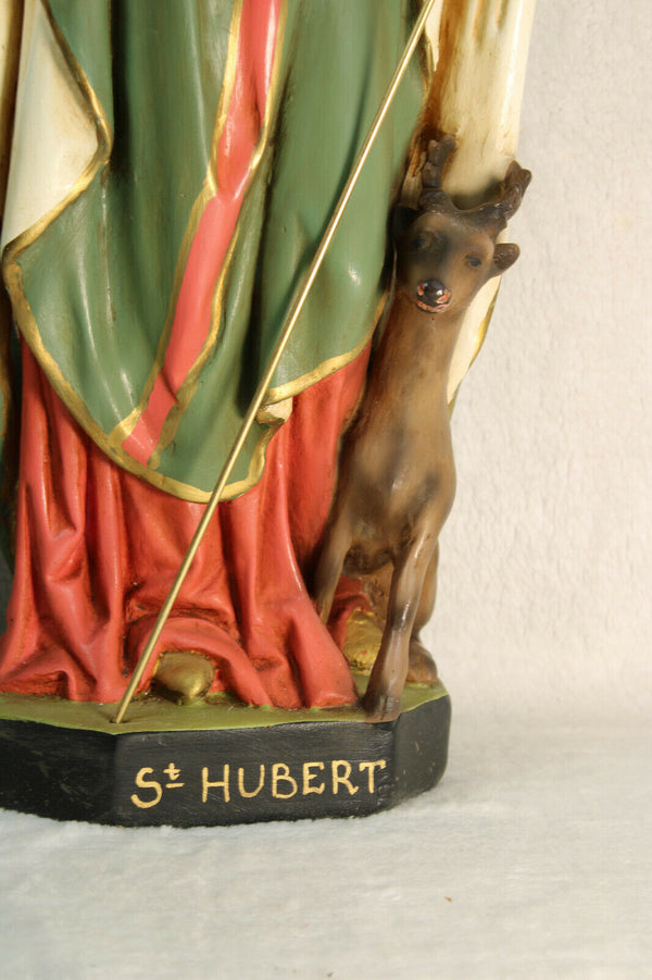 XL rare Antique french religious statue figurine Saint hubert patron hunter