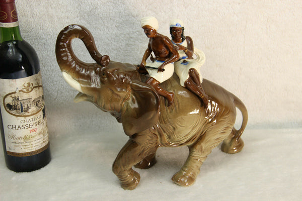 Rare Czech porcelain elephant Riders blackamoor Figurine statue rare 1950s