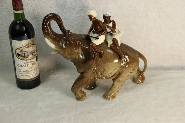 Rare Czech porcelain elephant Riders blackamoor Figurine statue rare 1950s