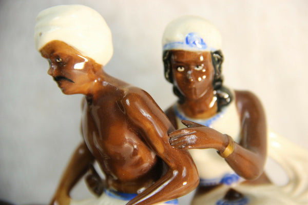 Rare Czech porcelain elephant Riders blackamoor Figurine statue rare 1950s