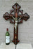 XL french antique wood carved neo gothic wall crucifix religious church