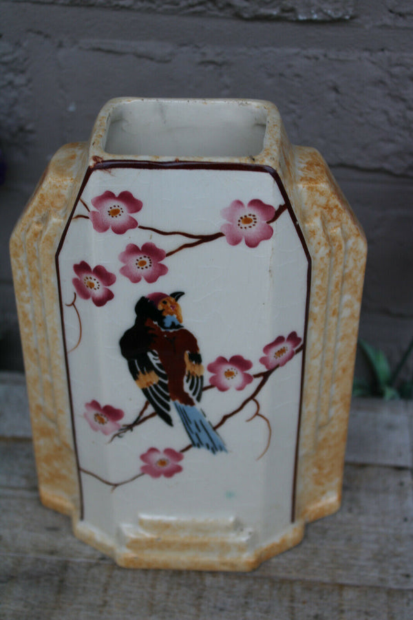 Antique ARt deco 1930 French pottery Vase bird marked