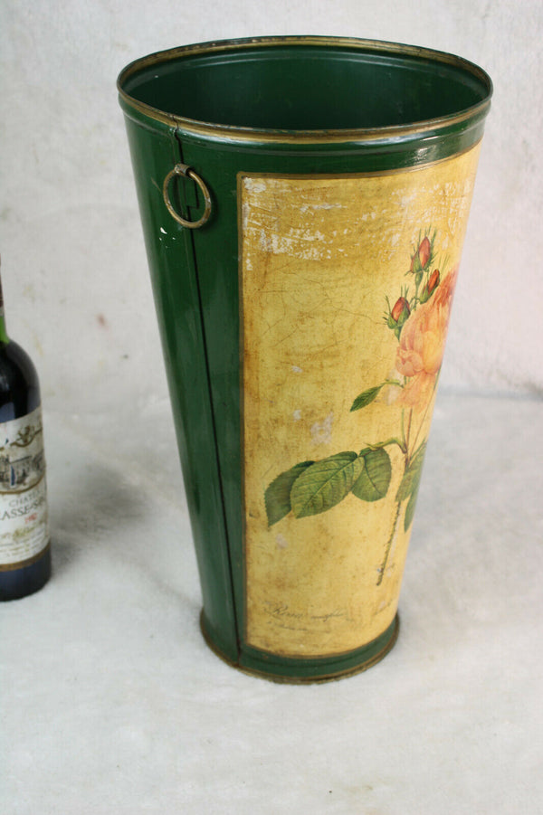 French 1950 MEtal enamel Floral umbrella stand