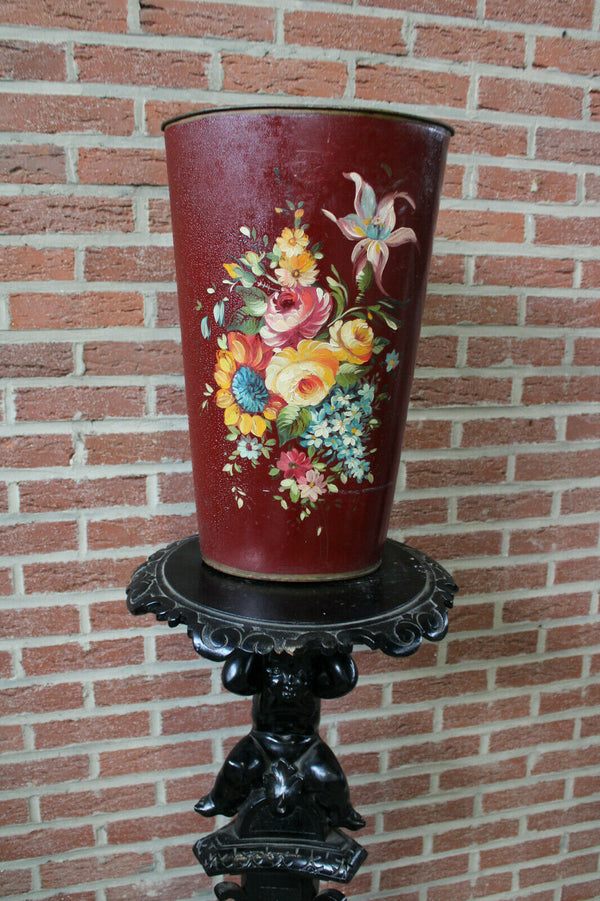 French 1950 MEtal enamel Floral umbrella stand